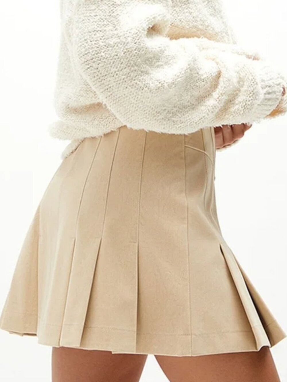 Free People Sugar & Spice Vegan Leather Pleated Mini Skirt Ivory Size 0 NWOT